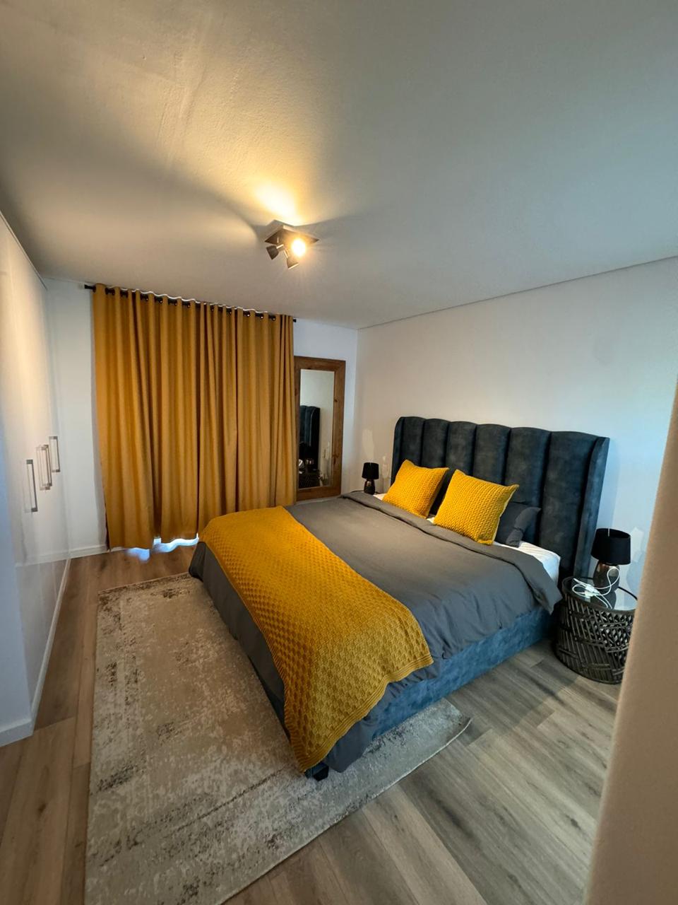 Mustard curtains bedroom luxury interior