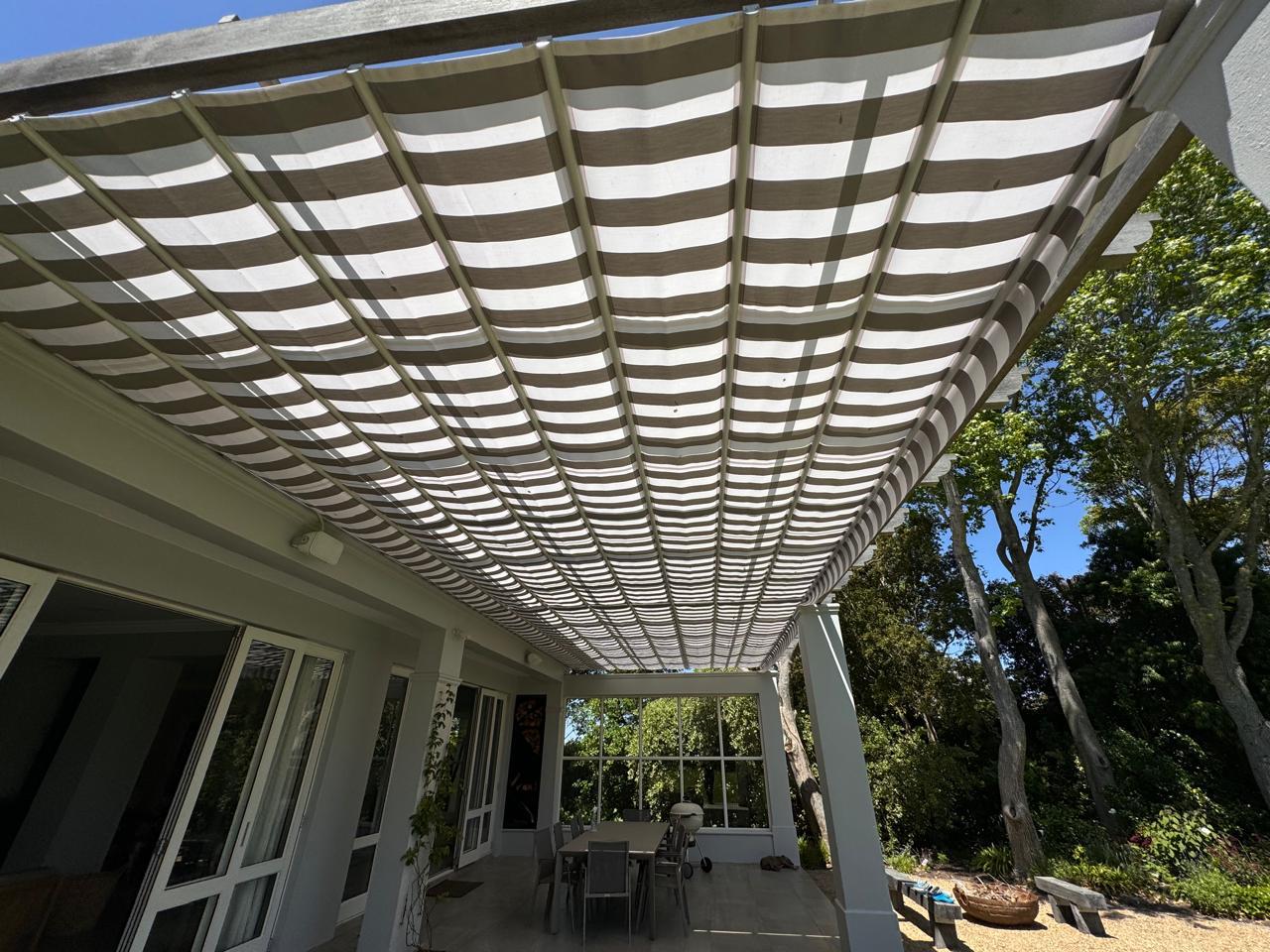 Striped pergola awning outdoor patio garden
